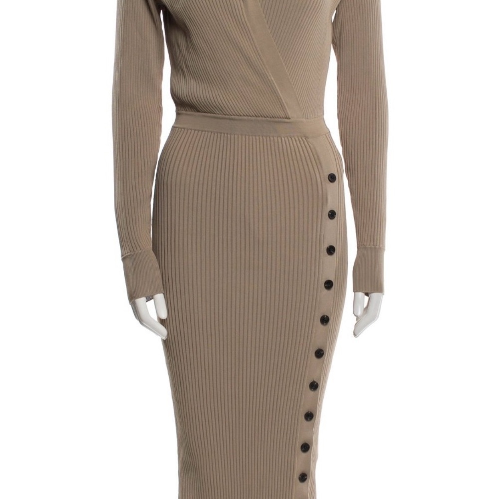 Self Portrait Tan Ribbed Polo Knit Dress